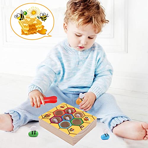 WOOD CITY Toddler Fine Motor Skills Toys, Bee to Hive Matching Game, Wooden Color Sorting Toy for Toddler 2 3 Years Old, Montessori Preschool