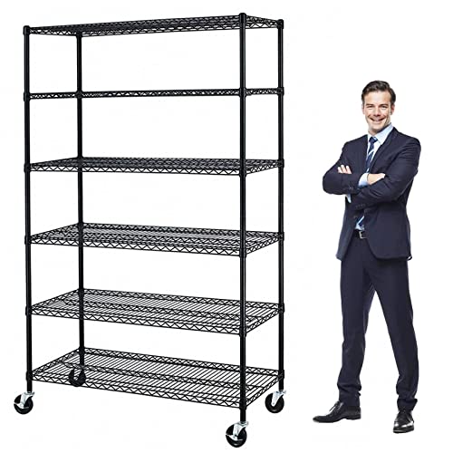 YYkokocat 6000Lbs Capacity Heavy Duty Storage Shelves Commercial Wire Shelving Unit and Storage Adjustable NSF 6 Tier Metal Rack Shelf on Wheels for YYkokocat