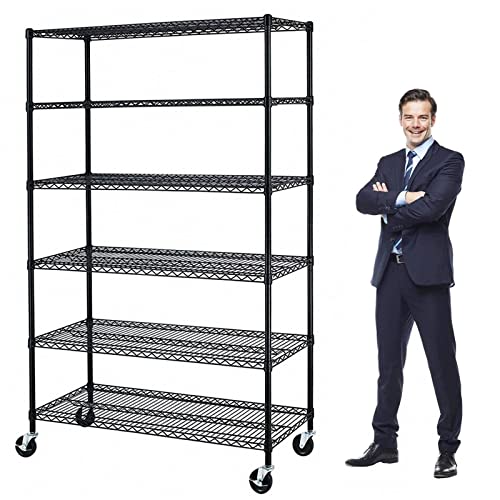 YYkokocat 6000Lbs Capacity Heavy Duty Storage Shelves Commercial Wire Shelving Unit and Storage Adjustable NSF 6 Tier Metal Rack Shelf on Wheels for - WoodArtSupply