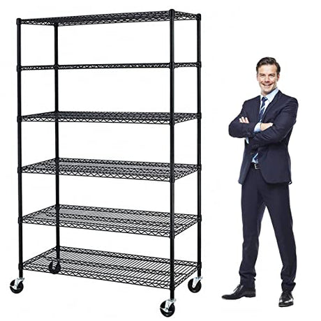 YYkokocat 6000Lbs Capacity Heavy Duty Storage Shelves Commercial Wire Shelving Unit and Storage Adjustable NSF 6 Tier Metal Rack Shelf on Wheels for YYkokocat