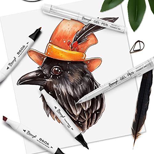 Bianyo Black Alcohol Markers Set, Set of 12, Dual Tip Bullet & Chisel Art Marker Set with Pen Case for Drawing, Sketching, Outlining, Highlighting, Bianyo