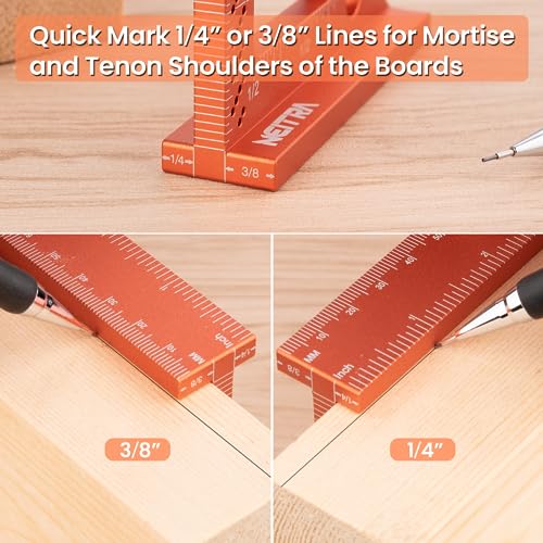 Neitra Small Square Ruler with Fixed Angle Pin, Accurate Compact Aluminum Alloy Mini Squares with Laser Etched Markings, Includes a Mechanical Pencil - WoodArtSupply