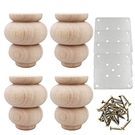 Btibpse Wood Furniture Legs 4 Inch Sofa Couch Chair Ottoman Loveseat Cabinet Legs Replacement Feet Unfinished Bun Foot Pack of 4 Btibpse