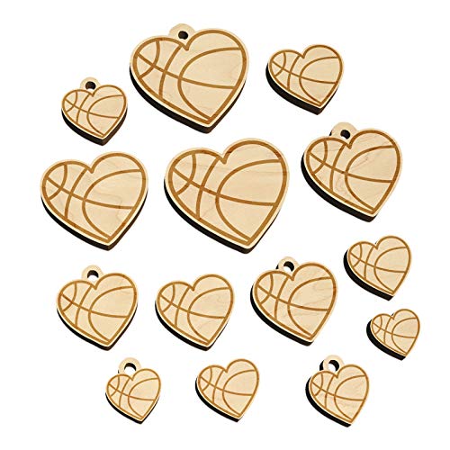 Heart Shaped Basketball Sports Mini Wood Shape Charms Jewelry DIY Craft - 18mm (17pcs) - with Hole Sniggle Sloth