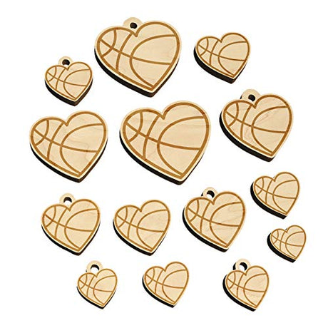 Heart Shaped Basketball Sports Mini Wood Shape Charms Jewelry DIY Craft - 18mm (17pcs) - with Hole Sniggle Sloth