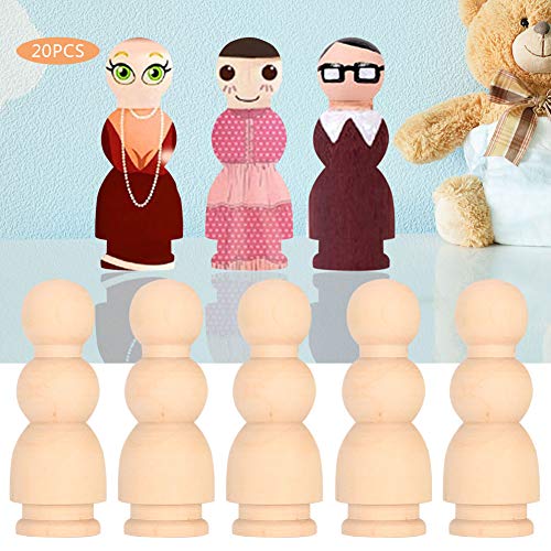 20Pcs Wooden Peg Dolls, Unfinished Wood People Bodies Shapes Figures for DIY Painting, Decoration, Peg Game, 2.7in Height