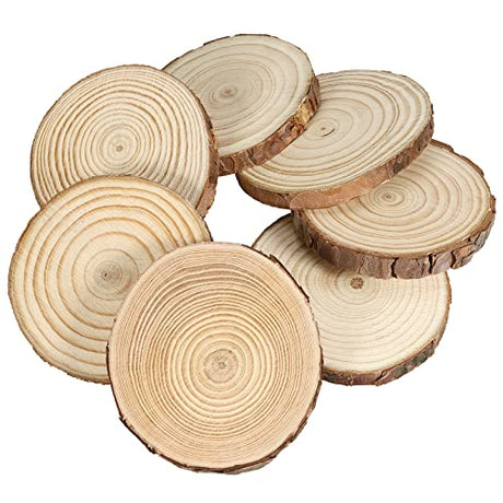 SINJEUN 80 PCS 3.5-4 Inch Wood Slices, Natural Wood Circle Slices with Bark, Unfinished Wood Discs for DIY Crafts, Christmas Ornaments, Wedding SINJEUN