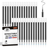 Retractable Gel Pen Refills, Shuttle Art 30 Pack Black Rollerball Gel Ink Pens Refills, Bulk Set, 0.7mm Fine Point for Writing Journaling Taking Shuttle Art