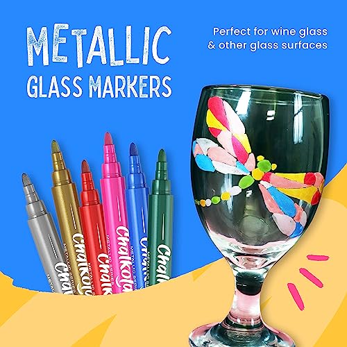 Chalkola Liquid Chalk Markers & Metallic Colors Pack of 16 Chalk Pens - for Chalkboard, Blackboards, Window, Glass, Bistro | 6mm Reversible Bullet & - WoodArtSupply