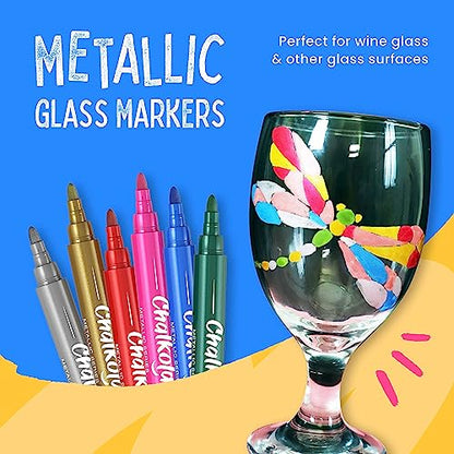 Chalkola Liquid Chalk Markers & Metallic Colors Pack of 16 Chalk Pens - for Chalkboard, Blackboards, Window, Glass, Bistro | 6mm Reversible Bullet & - WoodArtSupply