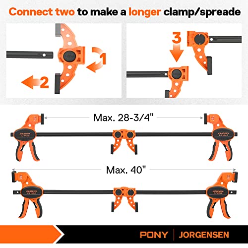 Jorgensen Bar Clamps For Woodworking, 12" 2-Pack One-Handed Clamps/Spreader with Load Limit Indicator, Quick Grip Bar Clamps E-Z Hold F Clamps Set - WoodArtSupply