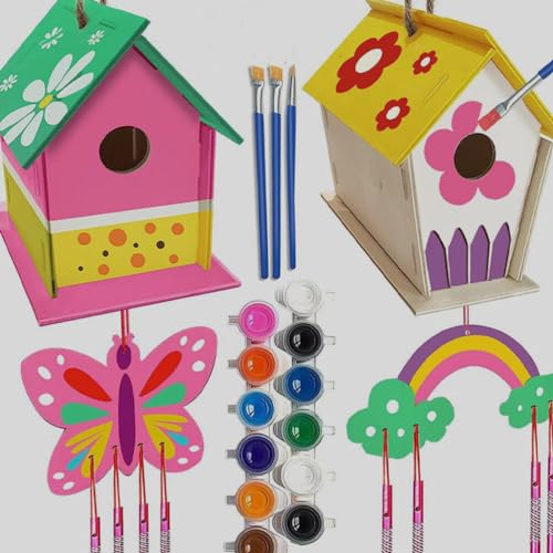VILLCASE 1 Set Lanyard House Unfinished Arts Kits Kids Craft Wind Chime Ornament Wind Chime Pendant Wind Chime Kit Pigment Child Decorate Wood VILLCASE