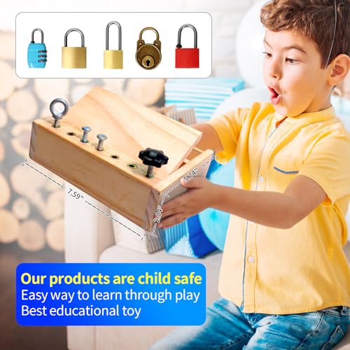 Montessori Screwdriver Board-Lock and Key Toy Set,INIFEIDALA Wooden Montessori Toys for 3 4 5 Year Old Kids and Toddlers,Learning Sensory Bin Toys INIFEIDALA