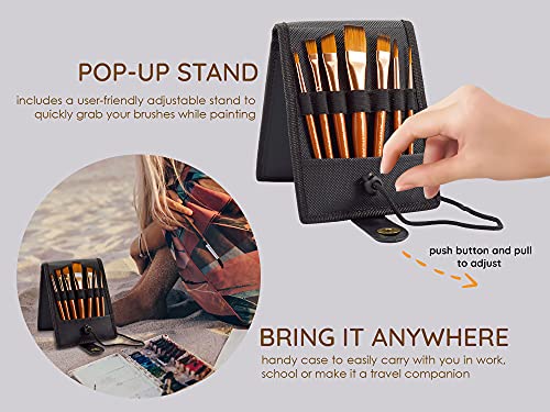 MyArtscape Travel Paint Brush Set, 7 Ultra Short-Handle Brushes with Case Holder - for Watercolor, Gouache and Acrylic - Synthetic Hair - Ideal for MyArtscape