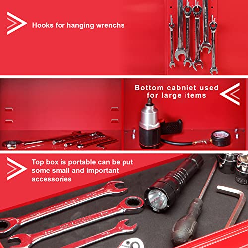 GSTANDARD APTB202R Torin Rolling Garage Workshop Tool Organizer: Detachable 3 Drawer Tool Chest with Large Storage Cabinet and Adjustable Shelf, Red Torin