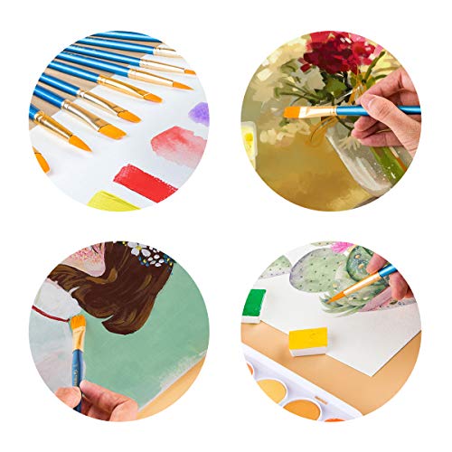 Elisel Paint Brush Set, 10 pcs Nylon Hair Art Paint Brushes for Acrylic Painting for Acrylic Oil Watercolor, Face Nail Art, Miniature Detailing and Elisel