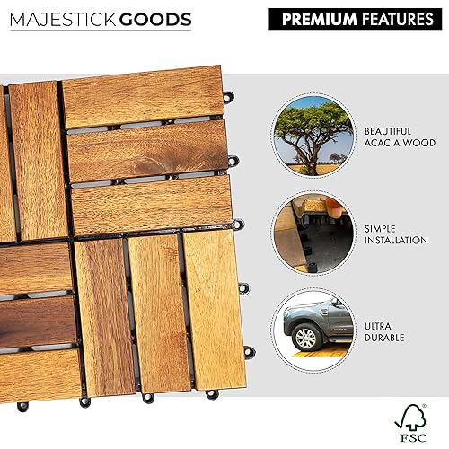 Interlocking Deck Tiles 12 x 12 Acacia Hardwood Outdoor Flooring for Patio | Snap Together Wood Flooring | Floor Decking Tile - Balcony Flooring