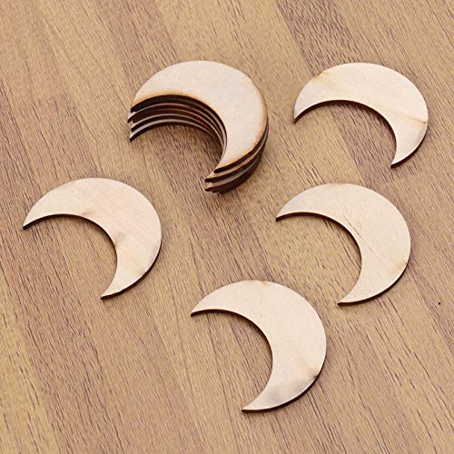 60 Pcs Moon Wood Cutouts Crafts Wooden Moon Shaped Slices Embellishments Gift Unfinished Wood Ornaments for DIY Projects Home Decoration (1.58x2 in) Creaides