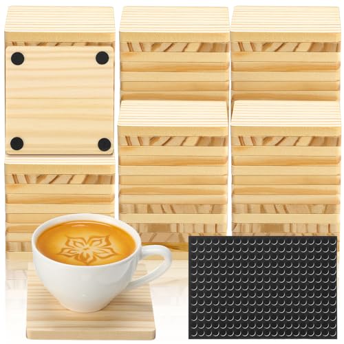 Dandat 72 Pack Unfinished Wood Coasters,4" Square Blank Wooden Coasters for Crafts,Wooden Slices for DIY Painting, Wood Craft Supplies Home Dandat