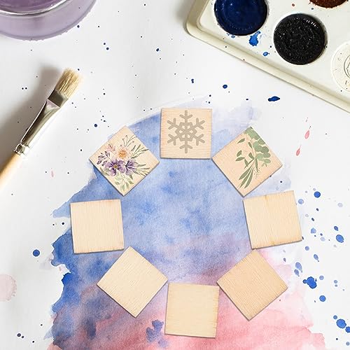 Amosfun 200 Pcs 10mm Wooden Coasters Wood- Burning Blanks Blank Tiles for Crafts Rounds Unfinished Plank Squares Craft- Square Wood Slices Blank Wood Amosfun