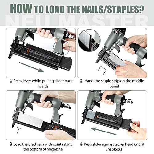 Pneumatic Brad Nailer, NEU MASTER 2 in 1 Nail Gun Staple Gun Fires 18 Gauge 2 Inch Brad Nails and Crown 1-5/8 inch Staples with Carrying Case and NEU MASTER