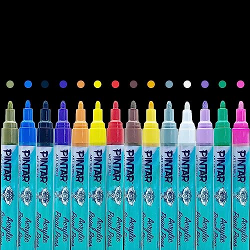 PINTAR Acrylic Paint Markers Medium Point - Medium Point Paint Markers - Acrylic Paint Markers Set - Acrylic Paint Pens for Rock Painting, Wood, PINTAR