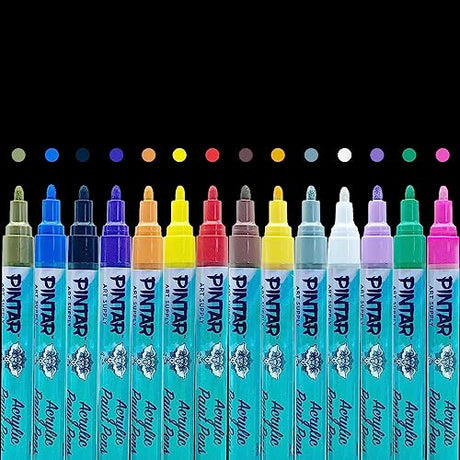 PINTAR Acrylic Paint Markers Medium Point - Medium Point Paint Markers - Acrylic Paint Markers Set - Acrylic Paint Pens for Rock Painting, Wood, PINTAR