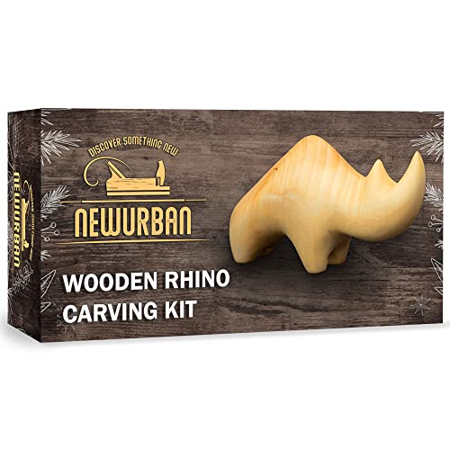 Wood Carving Kit for Beginners - Whittling kit with Rhino - Linden Woodworking Kit for Kids, Adults - Wood Carving Stainless Steel Knife with Wooden - WoodArtSupply