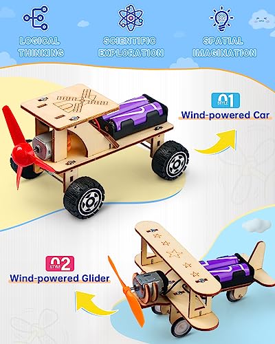 STEM Kits for Kids Age 8-10, 5 Set STEM Projects, Wooden Model Car Kits, Gifts for Boys 8-12, 3D Puzzles, Science Educational Crafts Building Kit, Poraxy
