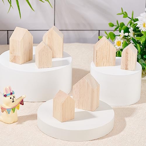 OLYCRAFT 12Pcs 4Sizes Unfinished Wooden House Shaped Blocks Arrow Shape Wooden Tray Plates Blank Wooden Cutouts Farmhouse Wooden Craft for Home