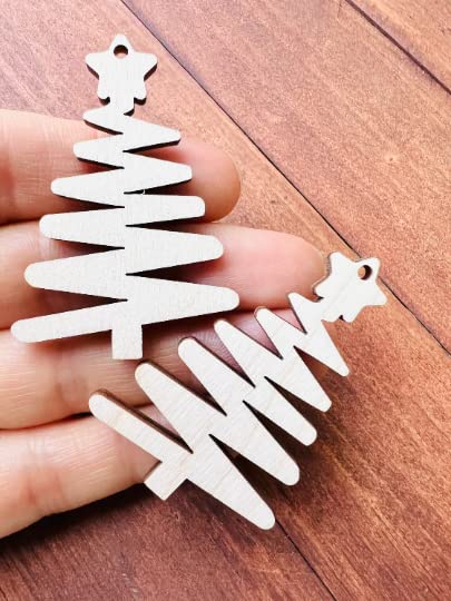 12 Pieces (Many Size Options) Smooth Unfinished Wood Xmas Tree Laser Cutout Dangle Earring Jewelry Blanks Charms Ornaments Shape Crafts Made in Texas Texan Wood Crafts