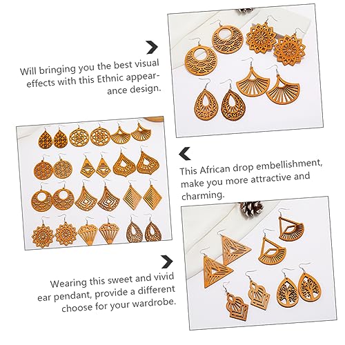 NOLITOY 8 Pairs Wooden Geometric Earrings Boho Earrings Dangle Earrings African Drop Earrings Bohemian Earrings Hollow Wooden Earrings Bohemian Drop NOLITOY