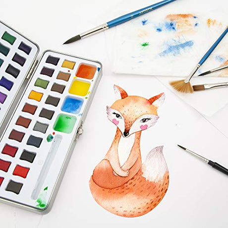 ARTISTIK Watercolor Paint Set - 50 Colors in Half Pan Palette and Portable Metal Tin - Assorted Vivid Color Paints with Paint Brush for Kids, ARTISTIK