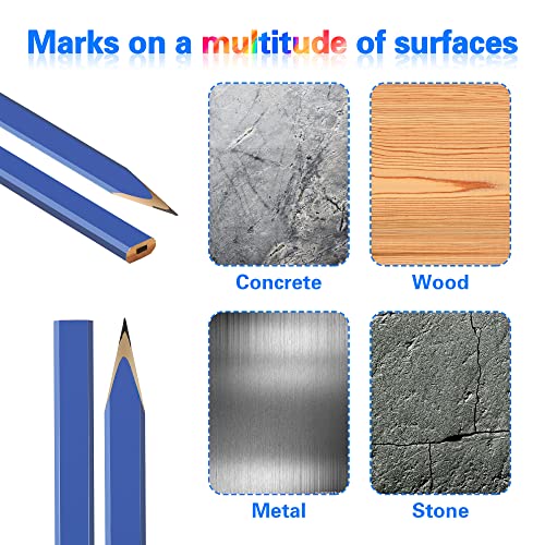 Hiboom 12 Pieces Carpenter Pencil, 7 Inches Flat Octagonal Hard Black Carpenter Marking Pencils with Pencil Sharpener and Silicone Heavy Duty Hiboom