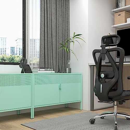 Washsemba 2 Door Metal Accent Cabinet,Green Metal Storage Cabinet with Adjustable Shelf,2-Tier Office Cabinet,Multipurpose Metal Locker Storage - WoodArtSupply