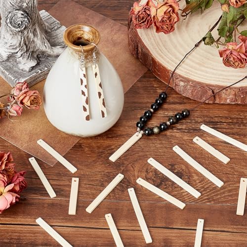 PH PandaHall 120pcs Wooden Rectangle Charms, 1.57/1.97/2.36inch Unfinished Wooden Earrings Blanks Wood Tags Hollow Wooden Pendants Hanging Ornaments