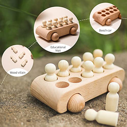 10 Wooden Figures in The Car - Wooden Toys Unfinished Wooden Peg Dolls People Figures Shape Preschool Learning Educational Toys Montessori Toys