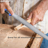 GREBSTK 8" Wood Rasp File Set with Rubber Grip Wood Course Cut Rasp 3 PCS Set, Round, Half-Round, Flat File Rasp GREBSTK