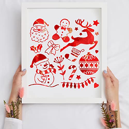 BENECREAT Christmas Theme Metal Stencil, Santa Claus/Snowman/Deer Stainless Steel Stencils Templates for Wood Burning, Pyrography and Engraving,