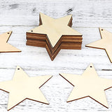 KINBOM 50 Pcs 4 inch Natural Wooden Star, Wood with Natural Twine Cutouts Shape Unfinished Wooden Star Embellishents for Christmas Home Party Wedding KINBOM