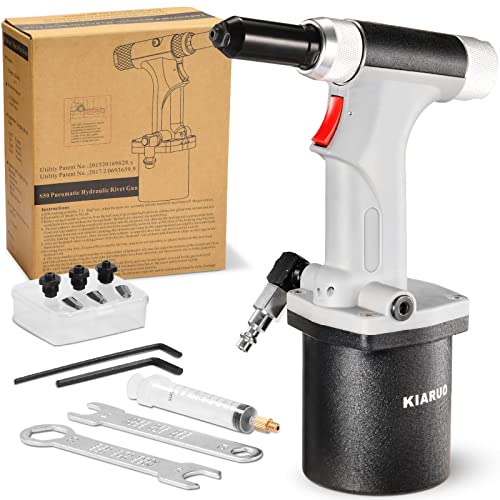 KIARUO Pneumatic Rivet Gun 3/16" 5/32" 1/8" 3/32",KR-S50 with 1 Set of Extra Jaws, Air Hydraulic Riveter Tool kit for Aluminium, Steel and Stainless KIARUO