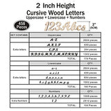 2 Inch 458 Pcs Wooden Cursive Letters Numbers Crafts Unfinished Wood Alphabet Letters ABCs Numbers 0-9 with Extras for Wall Decor Cregugua