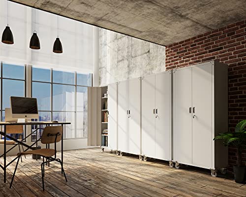 VINGLI 72" Tall Metal Storage Cabinets with Doors and 4 Adjustable Shelves for Garage, Office, Classroom, Laundry&Utility Room with Wheels, Grey, 32W VINGLI