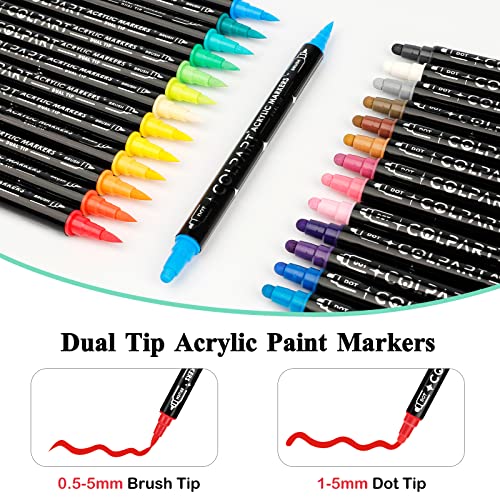 colpart 26 Colors Dual Tip Acrylic Paint Pens Markers，Premium Acrylic Paint Pens For Rock Painting Wood Canvas Plastic Stone,With Medium Tip and