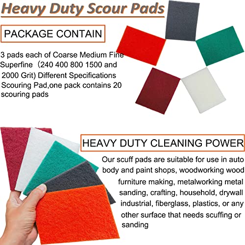 Tonmp 15 Pack 6 x 9 Inch Hand Pads Coarse Medium Fine Superfine 5 Different Specifications Assortment General Purpose Scouring Pad Ideal for Garden Tonmp