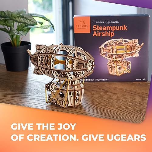 UGEARS Steampunk Airship - Ugears Wooden 3D Puzzles for Adults - Wood Mechanical Model with Moving Parts for Adults to Build - Building Kits Brain UGEARS