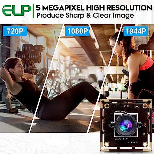 ELP 5mp Wide Angle USB Camera Module for Computer and Raspberry Pi Mini UVC USB2.0 PC Camera 100degree Low Distortion Webcam Board MI5100 Lightburn ELP