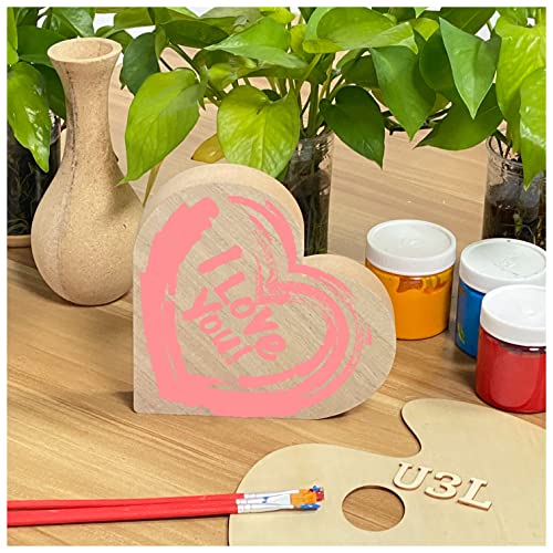 4 Pack 6 Inch Thick Wood Heart Wooden Heart Block Unfinished MDF Wood Heart Signs Tabletop Heart for Crafts Mother's Day Memorial Sign (6x6x1 in) Cregugua