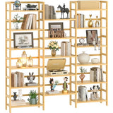 Homykic 6-Tier Triple Wide Bamboo Bookshelf with 17 Open Shelves – 6ft Tall Freestanding Bookcase for Home and Office Homykic