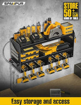 Spampur Power Tool Organizer Wall Mount with Charging Station, Garage Tool Shelf 6 Drill Holders, Tool Battery Holder with Screwdriver Heavy Duty Spampur